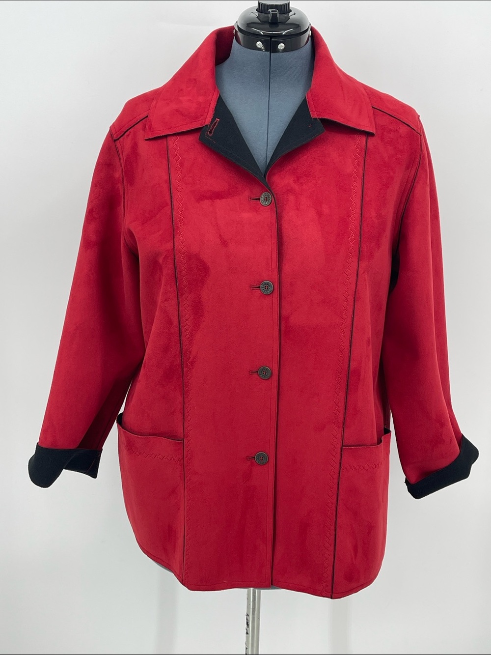 Alfred Dunner Red Button-Front Blazer/JACKET with Black Trim WOMENS SIZE 12